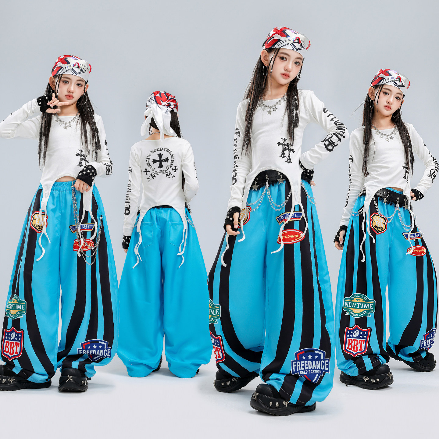 儿童jazz爵士舞演出服女童甜美白色长袖舞台走秀服街舞韩舞练功服