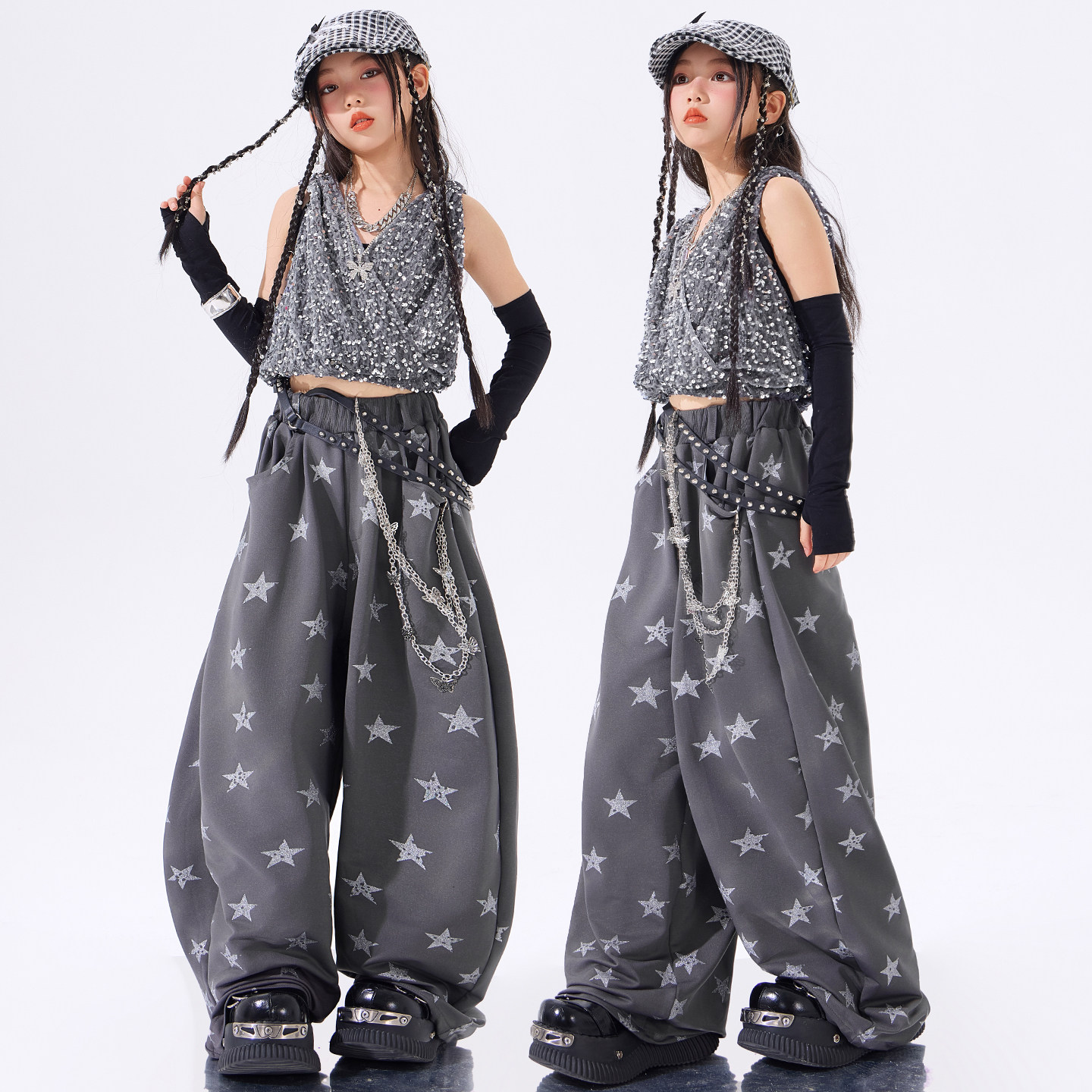 女童时髦亮片背心jazz爵士舞潮服图片