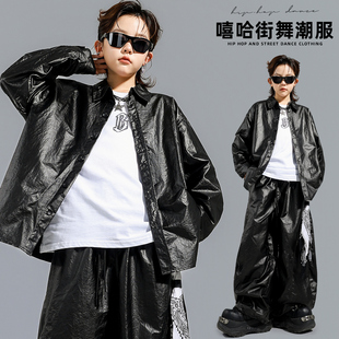 儿童街舞潮服男女童黑色衬衫嘻哈breaking舞蹈服架子鼓走秀演出服