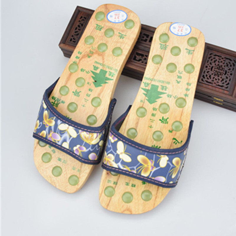 男女夏季足底按摩拖鞋玉片木屐鞋清凉木制拖鞋防滑平底一字木拖鞋