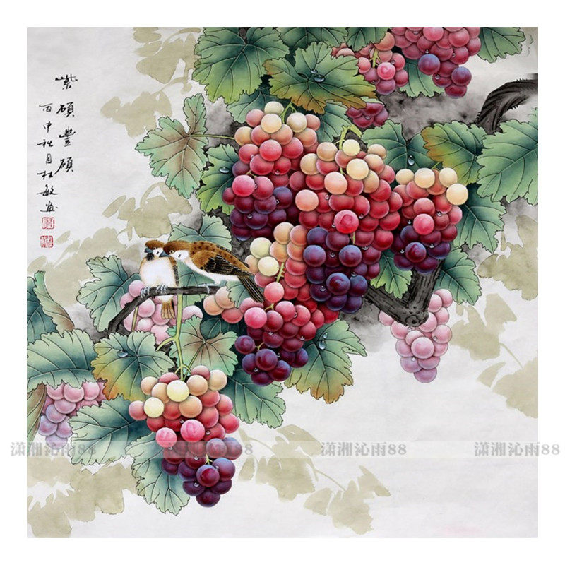 印花DMC十字绣套件客厅卧室饭厅挂画新中式水墨风景花鸟硕果葡萄