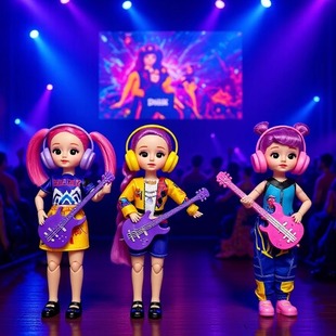 kpop猎魔女团三主角q版萌趣手办吉他耳机模型带灯光露米玩偶盲盒