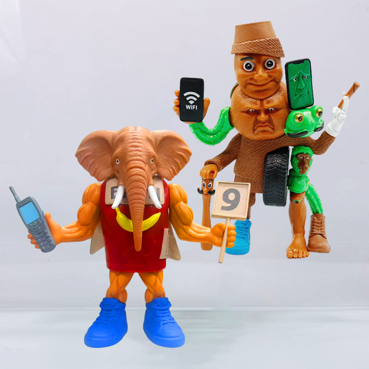 ai手机融合怪9号vs信号魔人手办外国山海经手机版森林版模型玩具