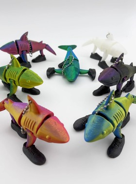 外国AI山海经Tralala穿鞋鲨鱼模型公仔钥匙扣渐变色手办摆件挂件