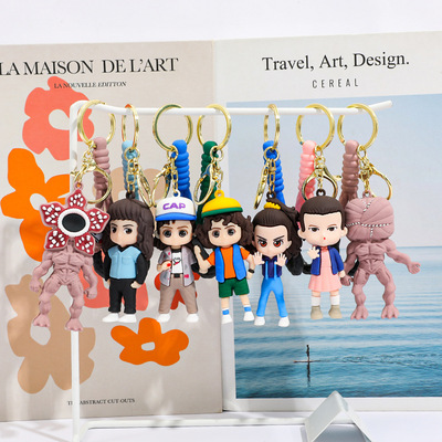 跨境奇怪奇物语5手办钥匙扣食人花Eleven达斯汀立体公仔书包挂件