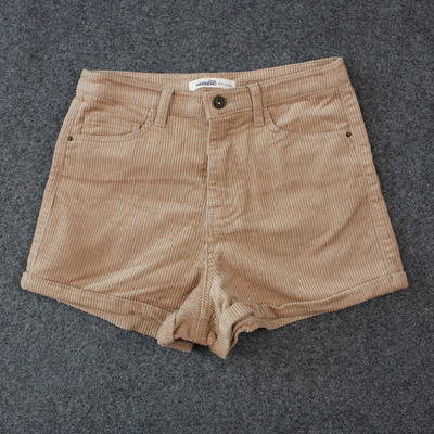 艾格春季甜美休闲百搭藕色纯色灯芯绒短裤