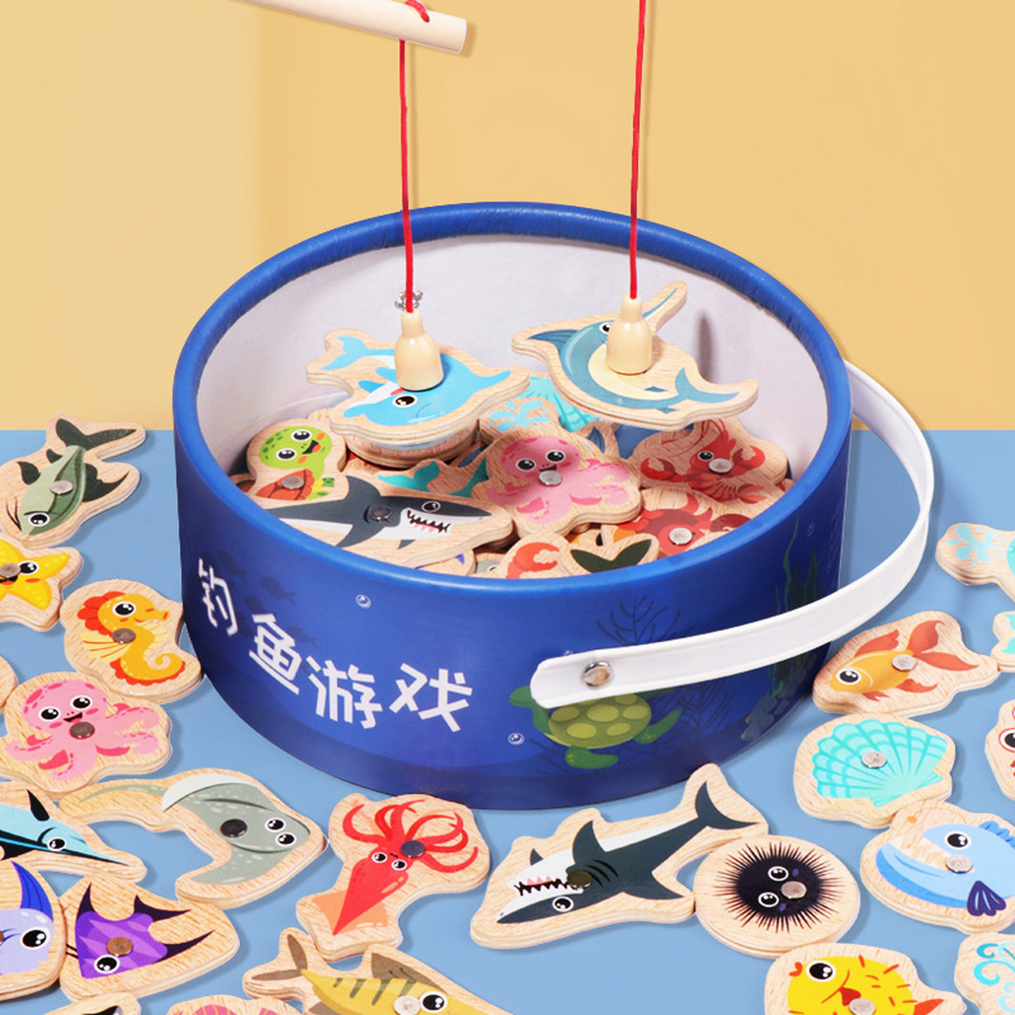 儿童趣味钓鱼玩具儿童海洋生物认知磁性钓鱼小鱼亲子互动益智玩具