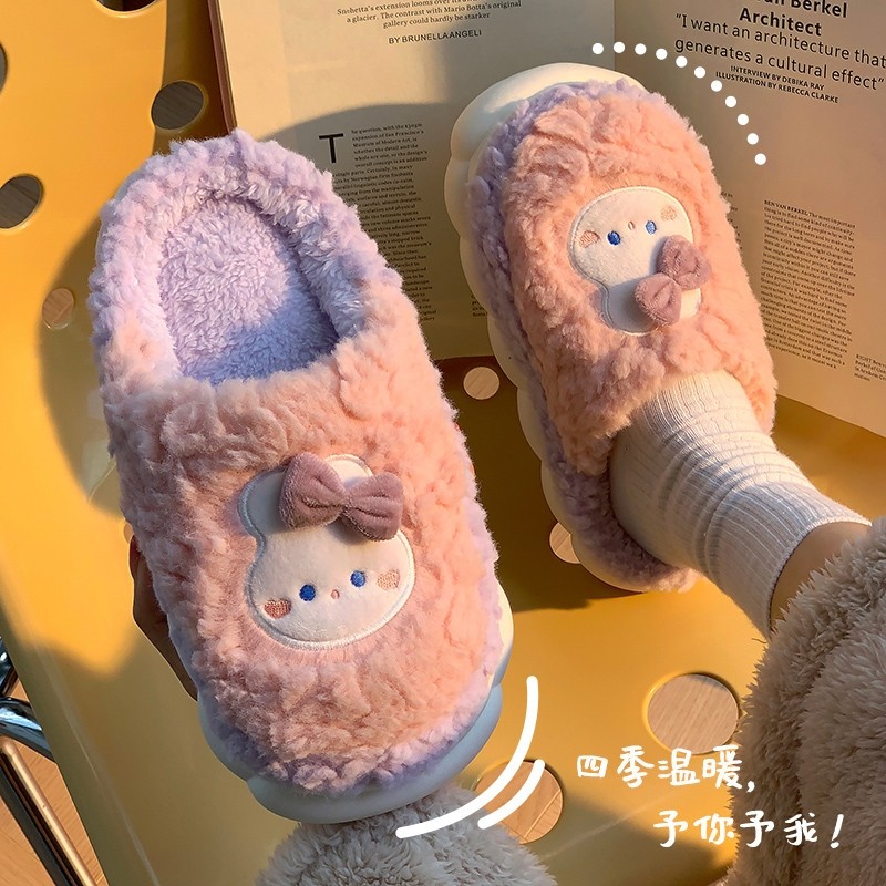 棉拖鞋男女士可爱秋冬季可外穿室内家居防滑厚底保暖加绒拖鞋月子