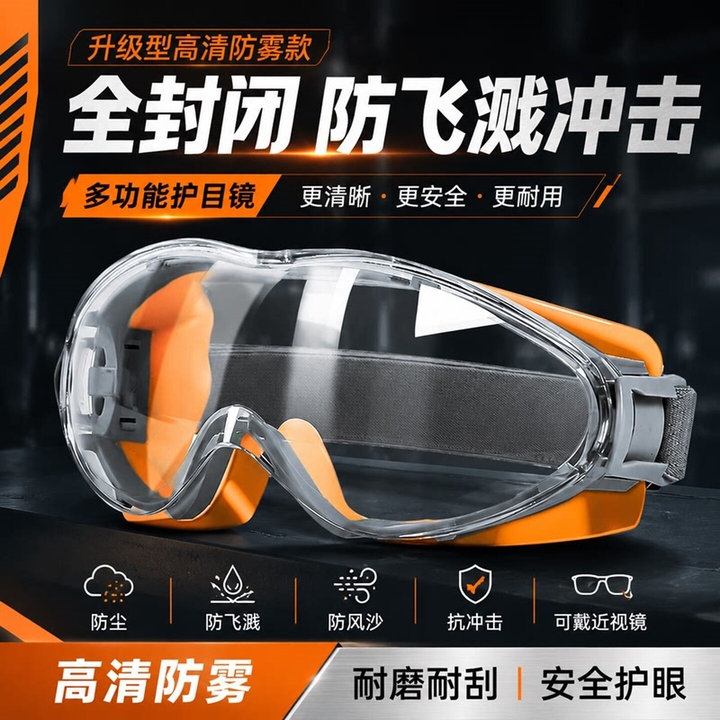 电焊专用眼镜护目镜密封防雾飞溅防护冲击风沙骑行防尘打磨眼罩男