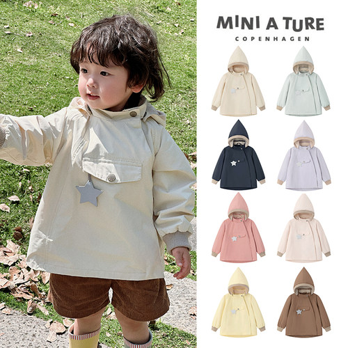 85Z Little丹麦miniature FW25秋冬儿童薄款精灵帽风衣夹克外套