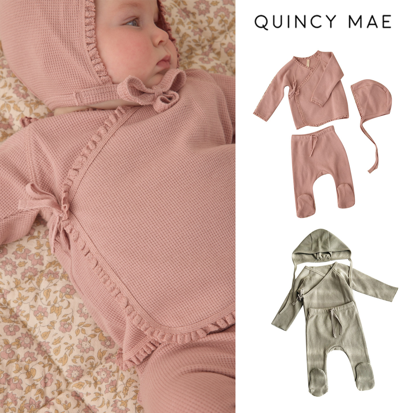 Lttle家 美国quincy mae FW26新生儿上衣长裤帽子套装