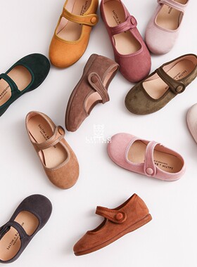 75Z 西班牙Saltin Banquin SS24女宝魔术贴玛丽珍绒面单鞋舞鞋