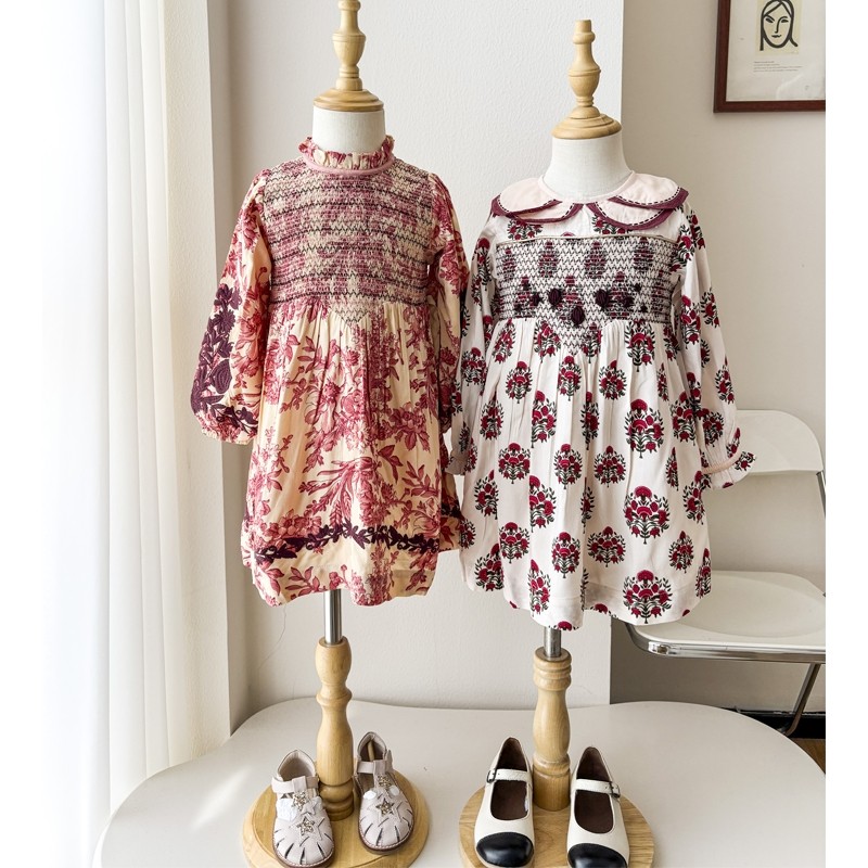 Little家现货 法国bachaa FW25秋冬女宝长袖印花刺绣连衣裙