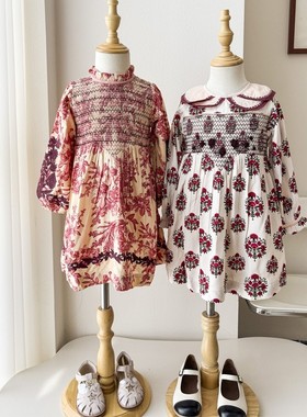 7Z Little家现货 法国bachaa FW25秋冬女宝长袖印花刺绣连衣裙