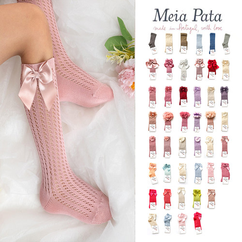 littlt家现货 葡萄牙Meia Pata FW24女童蝴蝶结镂空袜子中筒袜