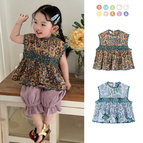 Little家 Dua perla SS26新款女童复古无袖印度面料打揽上衣