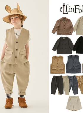 6Z Little现货日本elfinfolk SS25儿童中性西装外套马甲西裤