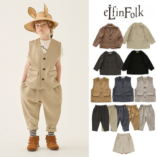 58Z Little现货日本elfinfolk SS25儿童中性西装外套马甲西裤