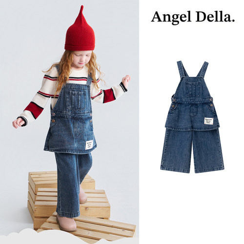 Little现货 日本Angel della FW26秋冬儿童牛仔背带裤长裤设计感