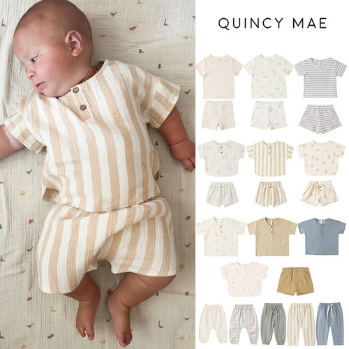 7Z Lttle现货美国quincy mae SS26男宝宝上衣短裤分体套装居家服