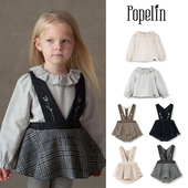 3件5折Little现货西班牙popelin FW25女宝花边领上衣背带花苞裤