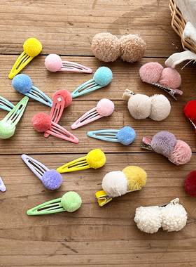 3件4折little家现货西班牙siena 春夏女宝宝绒球星星毛球发夹百搭