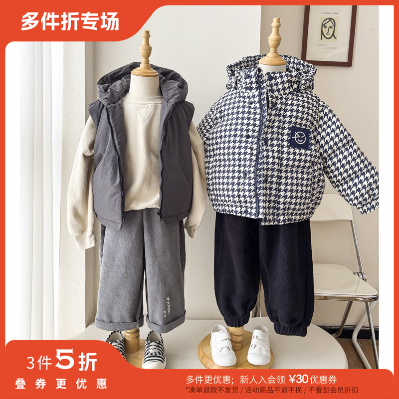 3件5折 Little现货英国Wynken FW25秋冬儿童千鸟格羽绒服连帽马甲