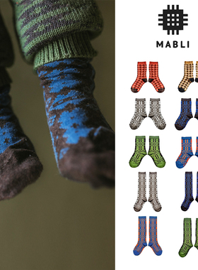 6Z Little现货 英国mabli FW24冬中性儿童宝宝棉格子短袜长袜