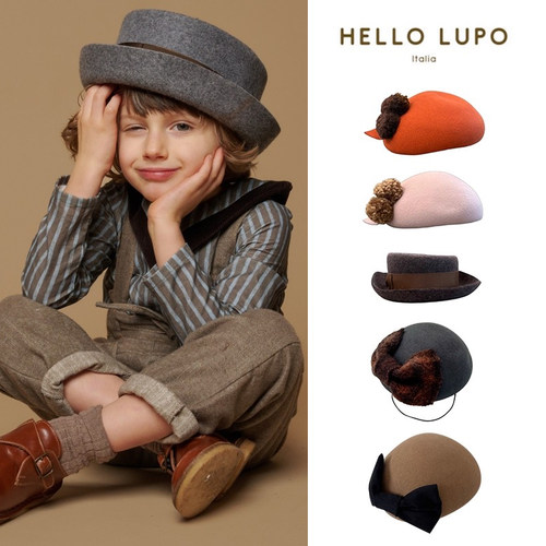 6Z Little现货 意大利hello lupo FW25秋冬儿童羊毛贝雷帽小礼帽