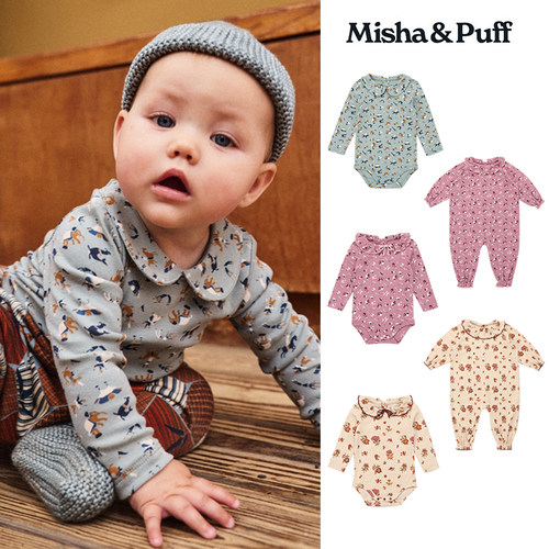Little现货 Misha Puff FW26幼童宝宝印花长袖包屁衣连体衣100棉