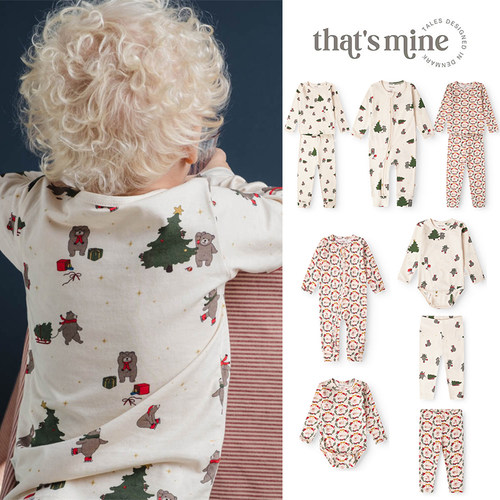 85Z补Little现货 丹麦thatsmine FW25圣诞宝宝包屁衣家居服连体衣
