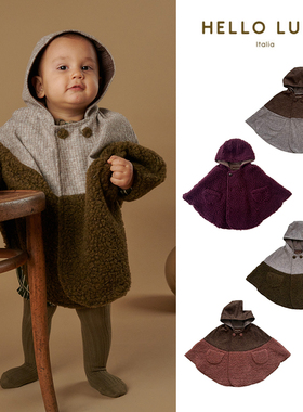 7Z Little现货意大利hello lupo FW25秋冬毛呢儿童连帽斗篷保暖