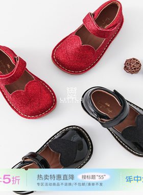55 Little丹麦Konges slojd秋冬FW25女宝圣诞魔术贴爱心款皮鞋