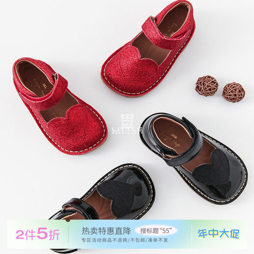 55 Little丹麦Konges slojd秋冬FW25女宝圣诞魔术贴爱心款皮鞋