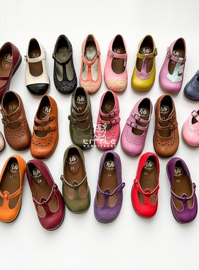 5Z little家现货 意大利pepe FW24女童复古真皮防滑丁字圆头皮鞋