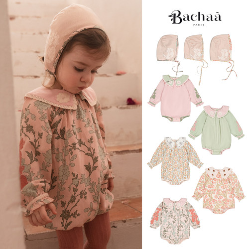 Little家 法国bachaa FW26秋冬女宝长袖印花刺绣包屁衣系带帽