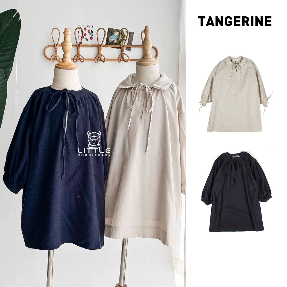 3ZLittle现货 西班牙TANGERINE FW23秋冬女宝宝纯棉泡泡袖连衣裙