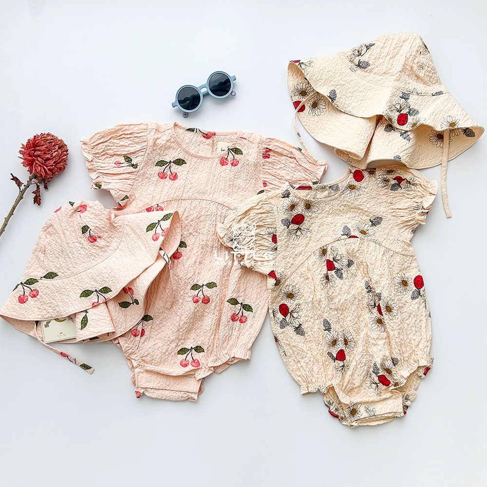 8Z现货Little丹麦Konges Slojd SS24春夏女宝宝小飞袖包屁衣帽子