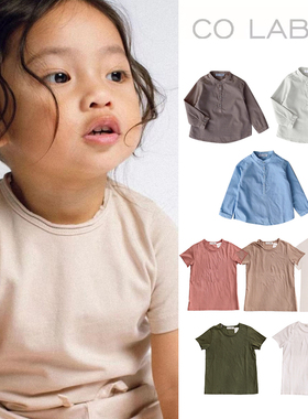 6Z Little丹麦co label SS25儿童男女宝纯色长袖衬衫T恤短袖