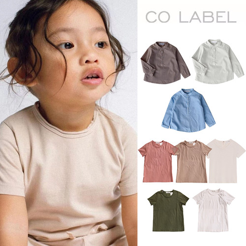 3件5折Little丹麦co label SS25儿童男女宝纯色长袖衬衫T恤短袖