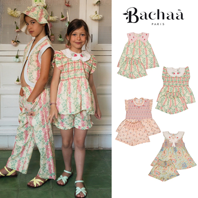 little现货 法国bachaa SS26春夏女宝儿童有机棉印花上衣短裤套装