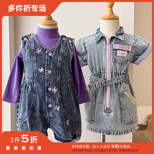 3件5折 现货Little Goldie Ace FW25女宝牛仔连衣裙连体衣背带裤