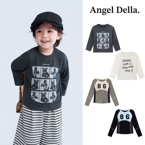 Little现货 日本Angel della FW26秋冬儿童印花字母休闲长袖T恤