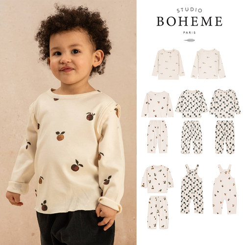 3件5折Little法国boheme FW24秋冬男女童pima棉上衣长裤背带裤