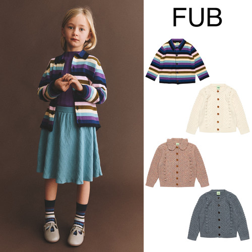 Little现货 丹麦FUB FW26秋冬女童翻领针织羊毛扭花开衫复古