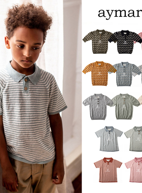 5件3折 Little家比利时 Aymara SS23春夏儿童针织短袖上衣翻领T恤