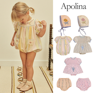 little家现货 英国APOLINA SS26女宝刺绣连衣裙包屁衣花苞裤帽子