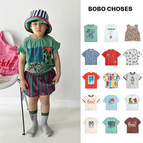 6Z现货Little西班牙bobo choses ss26儿童有机棉短袖衬衫背心2-9Y