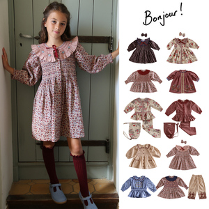 Little现货 法国bonjour FW26秋冬女童法式碎花上衣长裤套装