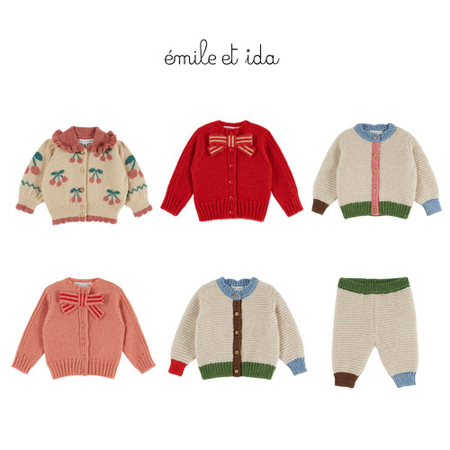 Little现货 法国emile et ida FW26秋冬女宝宝针织开衫长裤12-24m